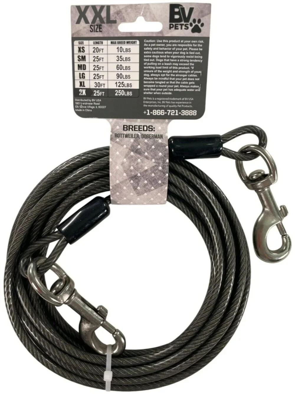 BV Pets XXL Dog Tie-Out Cable 250 Lbs Capacity 25 Ft Heavy-Duty Large Breeds NEW